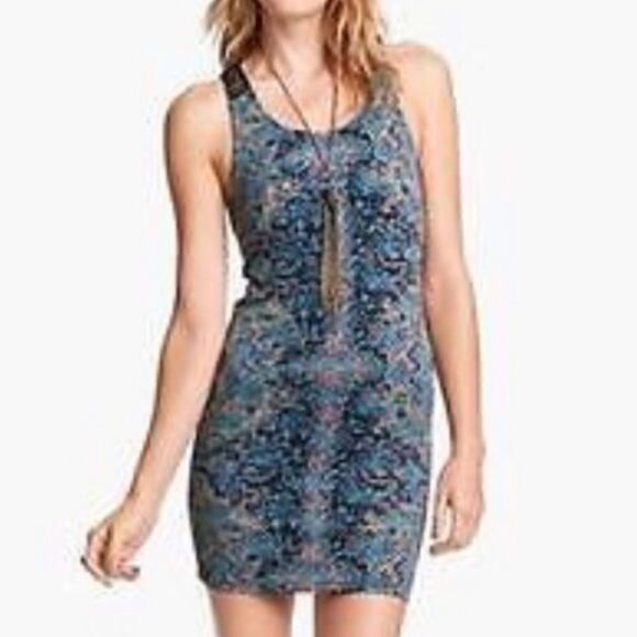 Free People Digital Damsel Floral Pixels Bodycon Strappy Dress in Neon Glow Sz M - Picture 2 of 13
